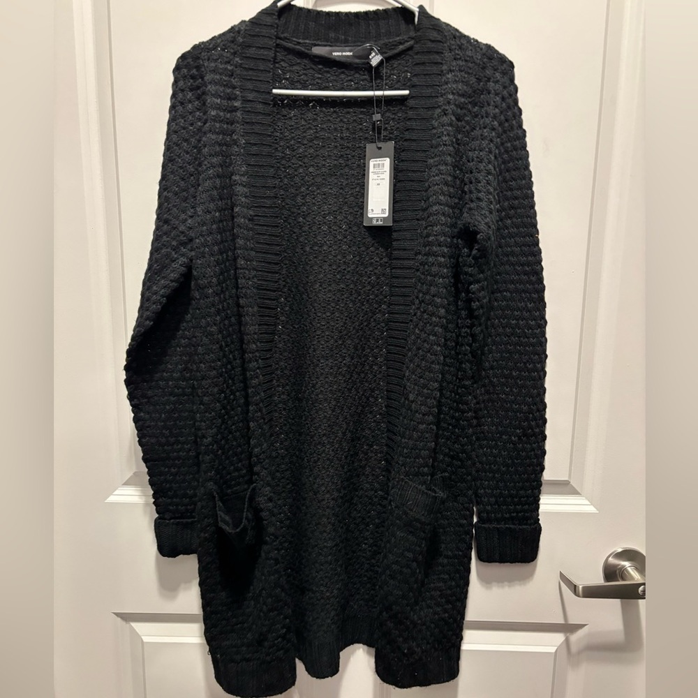 NWT Vero Moda Women’s XS Black Vmesme Surf LS Open Cardigan Sweater